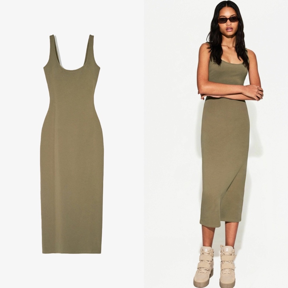 Bershka Khaki Midi Dress